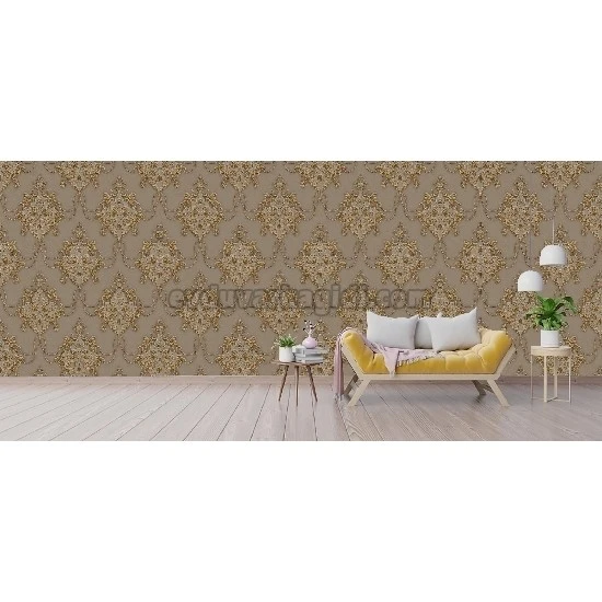 Ottoman Wallcoverings Kahve Zemin Bakır Motifler Klasik Desenli B055 Duvar Kağıdı 16.50 M²