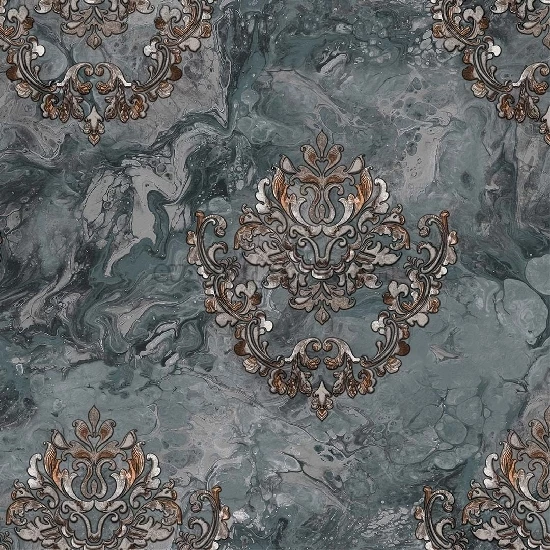 Duka Voyage Mavi Gri Hareli Zemin Gold Kahve Damask Desenli 24760-3 Duvar Kağıdı 10.60 M²