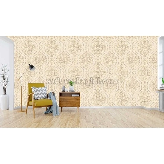 Gmz Vav Collection Krem Bej Mor Eskitme Damask Desenli 42325-1 Duvar Kağıdı16.50 M²