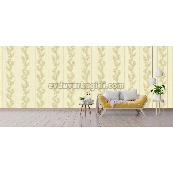 Ottoman Wallcoverings Krem Zemin Gold Yaprak Çizgi Desenli B061 Duvar Kağıdı 16.50 M²