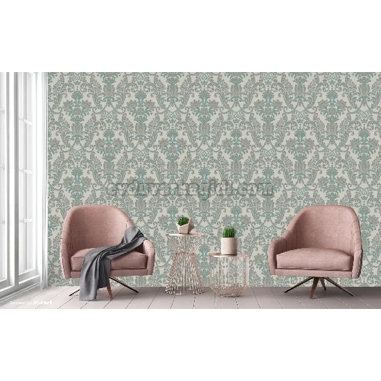 Adawall Rumi Mavi Gri Süslemeli Damask Desenli 6804-4 Duvar Kağıdı 10.60 M²