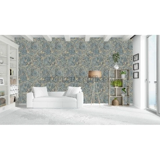 Bella Wallcoverings Yeşil Eskitme Zemin Gold Motif Desenli YG32405 Duvar Kağıdı 16.50 M²