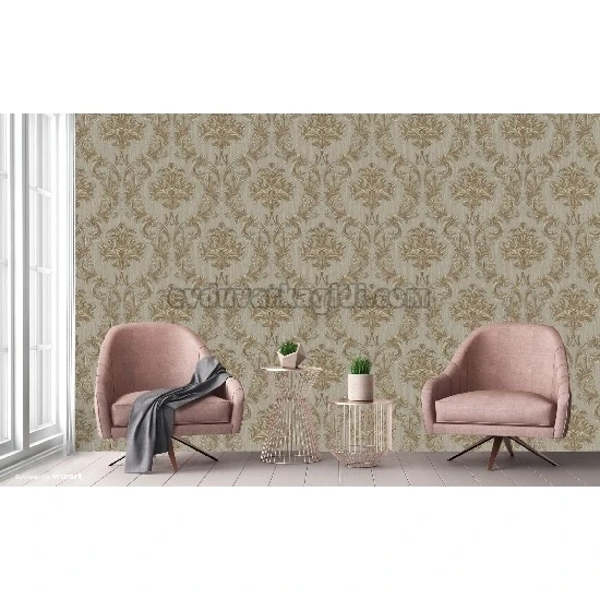 Adawall Rumi Kahve Gri Motifli Damask Desenli 6808-3 Duvar Kağıdı 10.60 M²