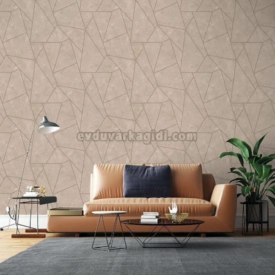 Duka Lifestyle Bej Zemin Üstüne Koyu Bej Geometrik Çizgi Desenli 23130-1 Duvar Kağıdı 10.60 M²