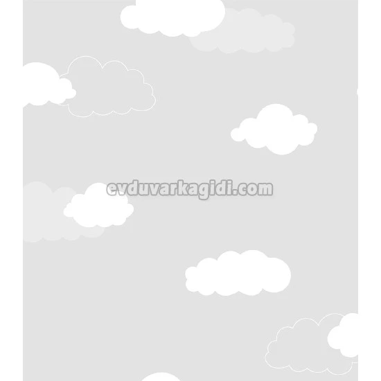 Milky Baby Gri Beyaz Gökyüzü Bulut Desenli Bebek Odası 405-1 Duvar Kağıdı