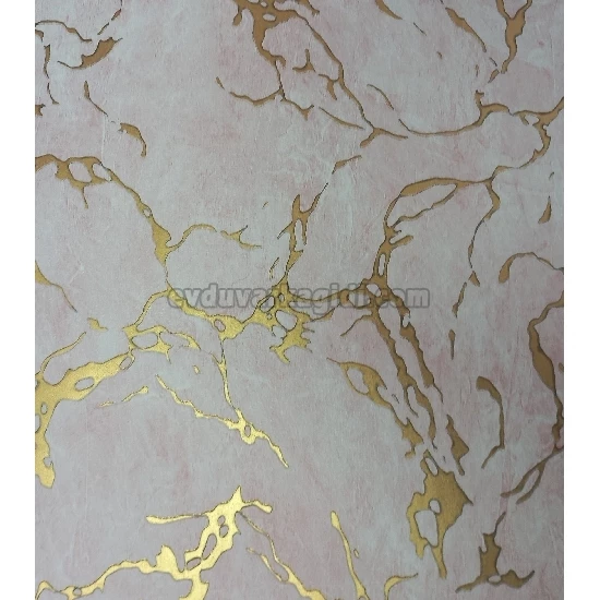 Golden Black Pembe Zemin Üstünde Gold Damarlı Mermer Desenli 41613 Duvar Kağıdı 16.10 M²