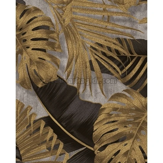 Duka Natura Gri Zemin Üzerine Antrasit Gold Tropikal Yapraklar Desenli 22860-5 Duvar Kağıdı 10.60 M²
