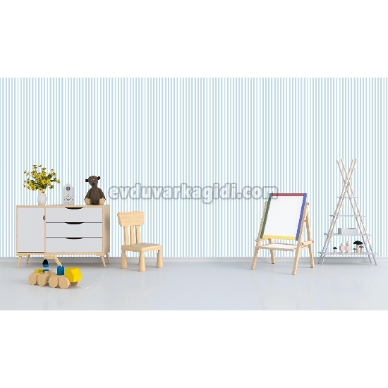 Milky Baby Beyaz Mavi Çubuk Çizgi Desenli Bebek Odası 425-1 Duvar Kağıdı
