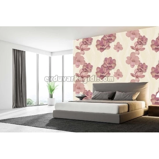 Gmz Vav Collection Krem Lila Çiçek Desenli 42315-1 Duvar Kağıdı 16.50 M²