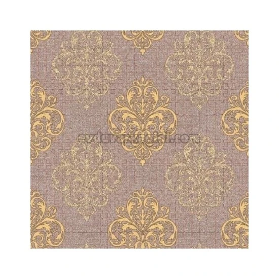 Golden Flamingo Geometrik Zemin Üstüne Mürdüm Damask Desenli 17251 Duvar Kağıdı 5 M²