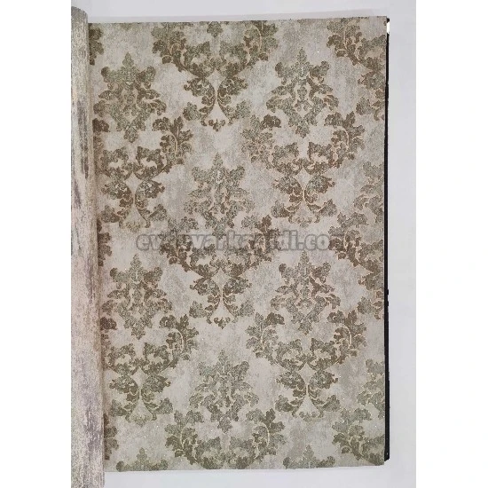 Golden Black Vizon Dokulu Eskitme Zemin Üstüne Gold Yeşil Motifli Damask Desenli 41288 Duvar Kağıdı 16.10 M²