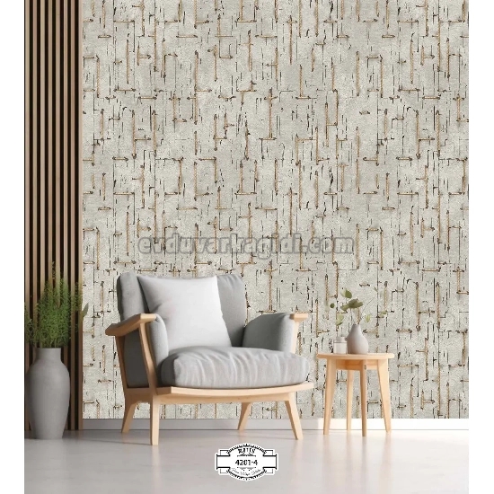 Gmz Motto Açık Bej Zemin Üzerine Kahverengi Doku Modern Geometrik Çizgi Desenli 4201-4 Duvar Kağıdı 16.50 M²