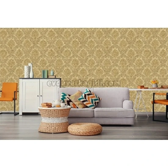 Livart Makro Mix Bej Sarı Simli Motifli Damask Desenli 725-2 Duvar Kağıdı 16.50 M²