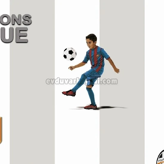 Duka Kids Collection Gri Beyaz Çizgili Çubuk Üzerine Futbolcu Figürleri Desenli 15161-2 Duvar Kağıdı 16.20 M²