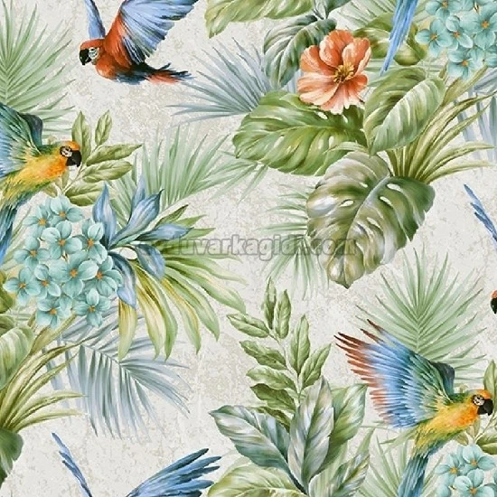 Adawall Tropicano Bej Papağan Ve Tropikal Bitkili Çiçek Desenli 9905-3 Duvar Kağıdı 16.50 M²