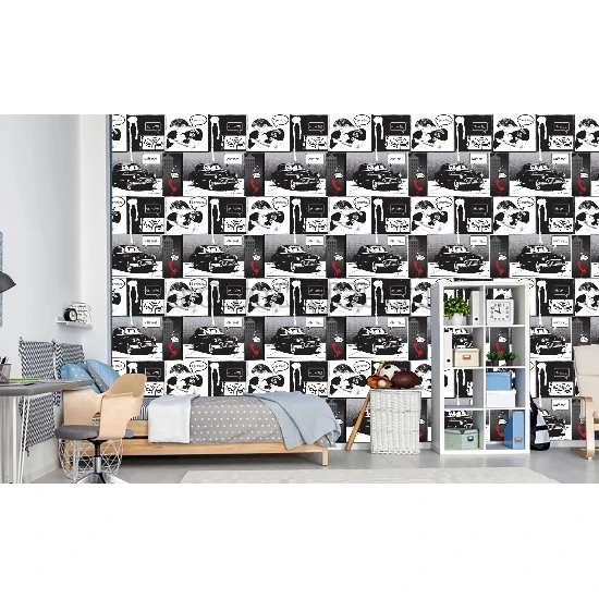 Zümrüt Joven Siyah Beyaz Pop Art Desenli 7070 Duvar Kağıdı 5 M²