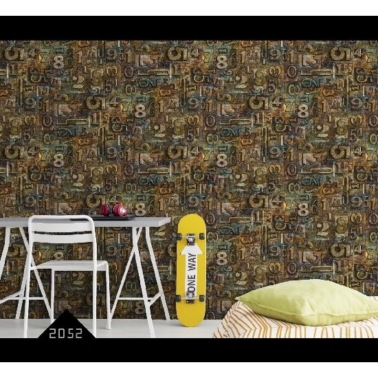 Wall212 3d Single Mavi Bakır Siyah Pop Art Desenli 2052 Duvar Kağıdı 5 M²