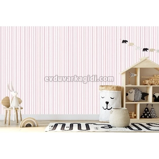 Adawall Ada Kids Pembe Beyaz Çizgi Desenli 8900-3 Duvar Kağıdı 10 M²