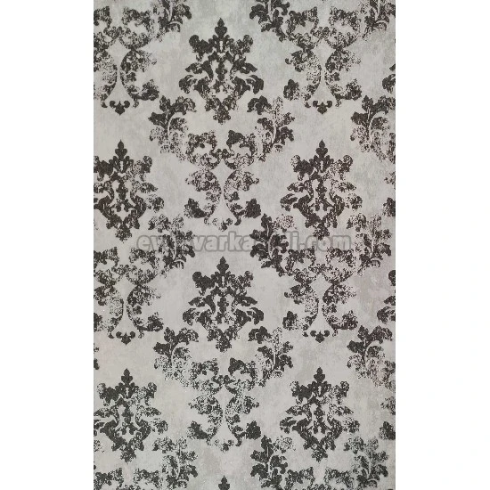 Golden Black Gri Zemin Üstüne Siyah Motifli Damask Desenli 41298 Duvar Kağıdı 16.10 M²