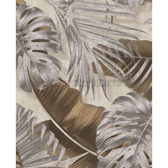 Duka Natura Kırık Beyaz Üzerine Vizon Gümüş Tropikal Yapraklar Desenli 22860-2 Duvar Kağıdı 10.60 M²