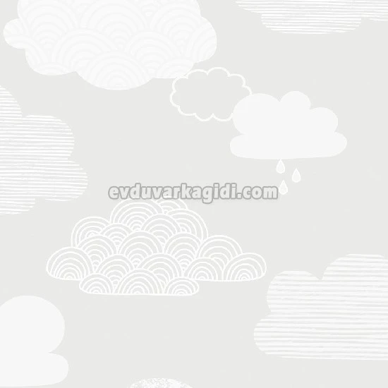 Duka Kids Collection Gri Zemin Beyaz Bulutlar Desenli 15156-1 Duvar Kağıdı 16.20 M²