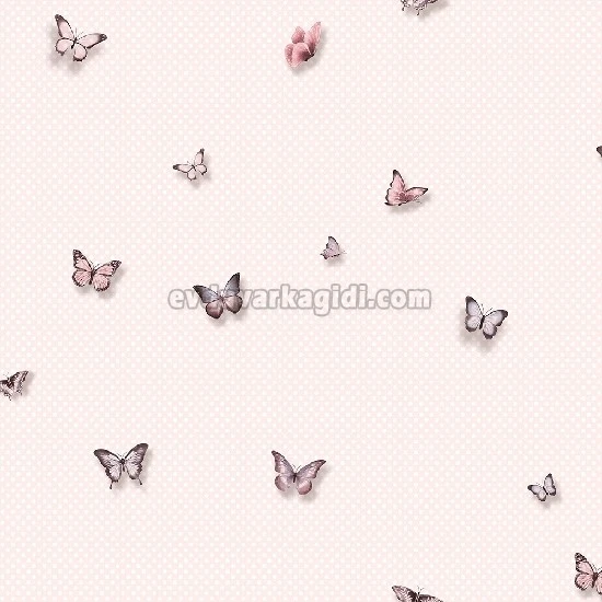 Duka Kids Collection Pembe Üzerine Beyaz Puantiye Mor Pembe Kelebek Desenli 15135-1 Duvar Kağıdı 16.20 M²