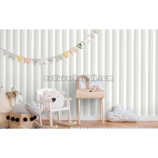 Adawall Ada Kids Beyaz Bej Çizgi Desenli 8908-1 Duvar Kağıdı 10 M²