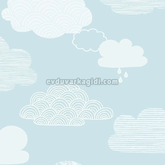 Duka Kids Collection Mavi Zemin Beyaz Bulutlar Desenli 15156-3 Duvar Kağıdı 16.20 M²