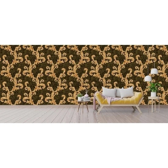 Ottoman Wallcoverings Siyah Zemin Bakır Yaprak Desenli A0056 Duvar Kağıdı 16.50 M²