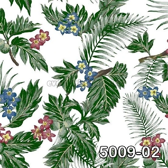 Decowall Retro Beyaz Bordo Sarı Mavi Yeşil Çiçek Yaprak Desenli 5009-02 Duvar Kağıdı 16.50 M²