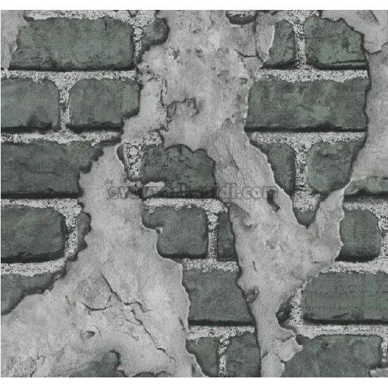 Wall212 3d Single Gri Yeşil Siyah Eskimiş 3 Boyutlu Tuğla Desenli 2013 Duvar Kağıdı 5 M²