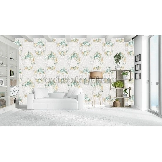 Bella Wallcoverings Krem Su Yeşili Sarı Çicek Gül Desenli RS30304 Duvar Kağıdı 16.50 M²