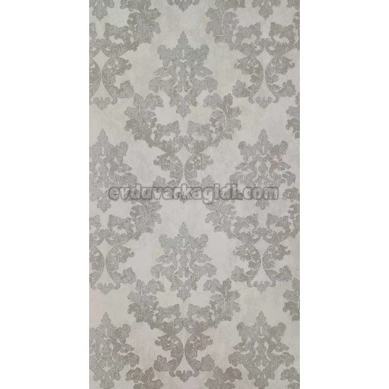 Golden Black Açık Gri Zemin Üstüne Gri Motifli Damask Desenli 41299 Duvar Kağıdı 16.10 M²