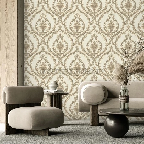 Adawall Dante Krem Kahve Damask Desenli 1401-6 Duvar Kağıdı 10.60 M²