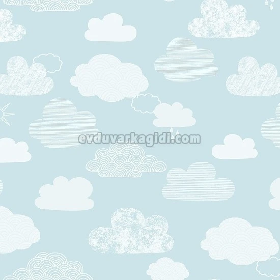 Duka Kids Collection Mavi Zemin Beyaz Bulutlar Desenli 15156-3 Duvar Kağıdı 16.20 M²