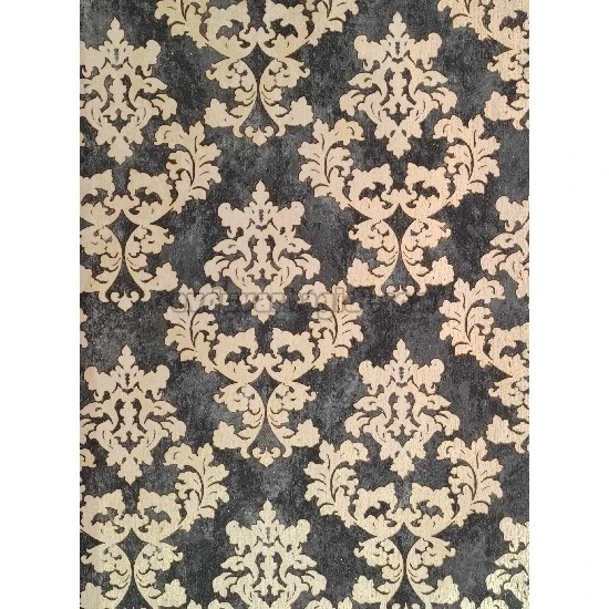 Golden Black Gri Siyah Dokulu Eskitme Zemin Üstüne Gold Motifli Damask Desenli 41286 Duvar Kağıdı 16.10 M²