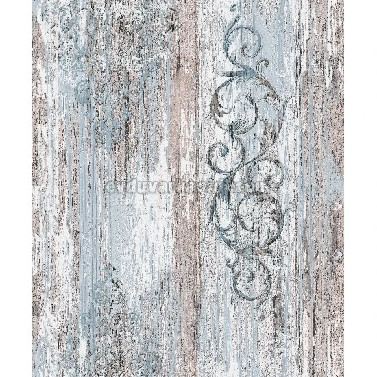 Bella Wallcoverings Gri Kahve Mavi Eskitme Zemin Klasik Motif Desenli YG30505 Duvar Kağıdı 16.50 M²