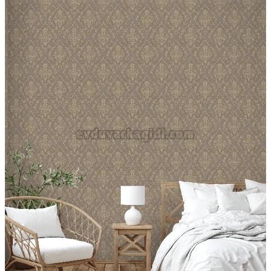 Adawall Dante Kahverengi Motifli Damask Desenli 1405-4 Duvar Kağıdı 10.60 M²