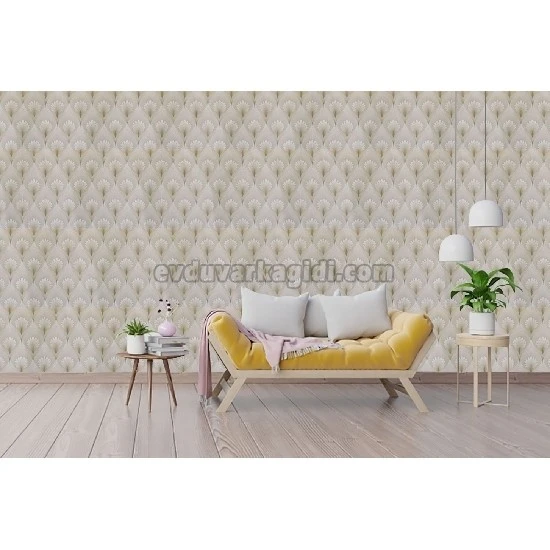 Golden Forever Krem Kahve Geometrik Desen İçinde Yaprak Desenli 15361 Duvar Kağıdı 5 M²