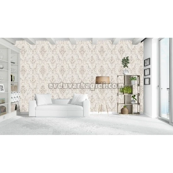 Decowall Retro Beyaz Gri Damask Desenli 5001-04 Duvar Kağıdı 16.50 M²