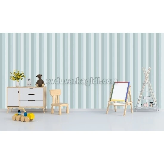 Adawall Ada Kids Beyaz Mavi Gri Çizgi Desenli 8908-2 Duvar Kağıdı 10 M²