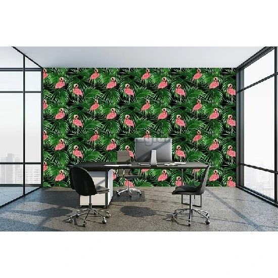Gmz 3D Elemental Yeşil Siyah Pembe 3 Boyutlu Yaprak Flamingo Desenli 42022-3 Duvar Kağıdı 16.50 M²