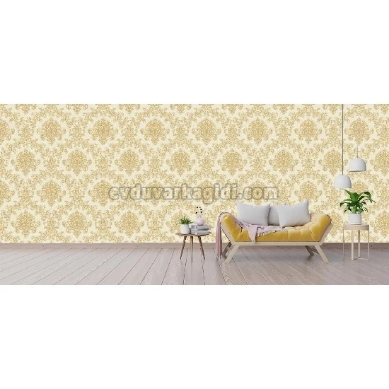 Ottoman Wallcoverings Krem Zemin Gold Motifler Damask Desenli C031 Duvar Kağıdı 16.50 M²