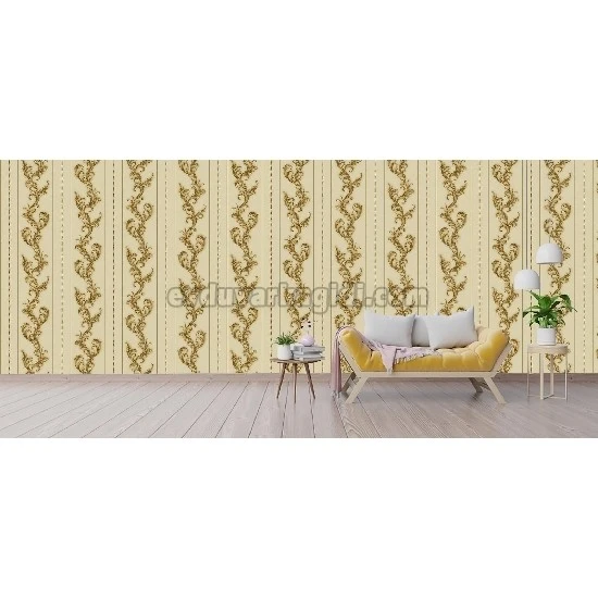 Ottoman Wallcoverings Vizon Zemin Bakır Yaprak Çizgi Desenli B064 Duvar Kağıdı 16.50 M²