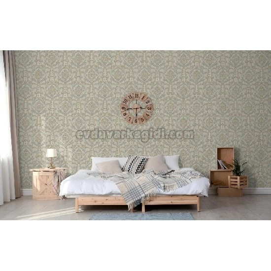 Adawall Rumi Gri Beyaz Motifli Damask Desenli 6802-1 Duvar Kağıdı 10.60 M²