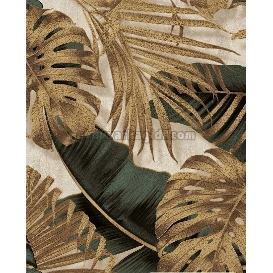 Duka Natura Bej Zemin Üzerine Koyu Yeşil Gold Tropikal Yapraklar Desenli 22860-3 Duvar Kağıdı 10.60 M²