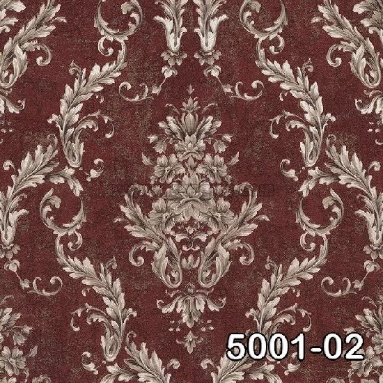 Decowall Retro Bordo Kahve Damask Desenli 5001-02 Duvar Kağıdı 16.50 M²