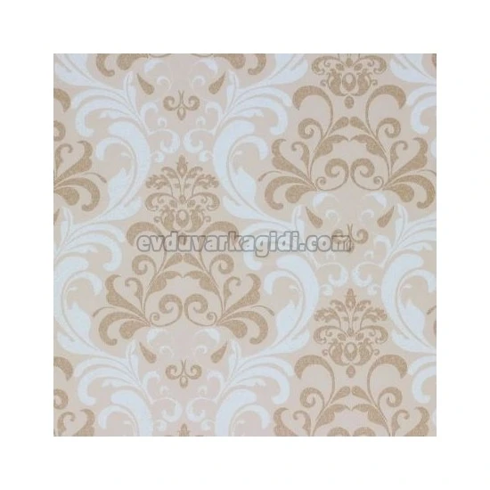 Golden Flamingo Simli Beyaz Kahve Motifli Damask Desenli 17523 Duvar Kağıdı 5 M²