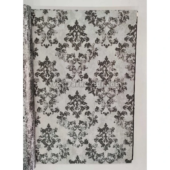 Golden Black Gri Zemin Üstüne Siyah Motifli Damask Desenli 41298 Duvar Kağıdı 16.10 M²