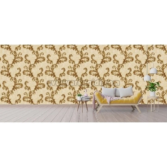 Ottoman Wallcoverings Krem Zemin Bakır Yaprak Desenli A0052 Duvar Kağıdı 16.50 M²